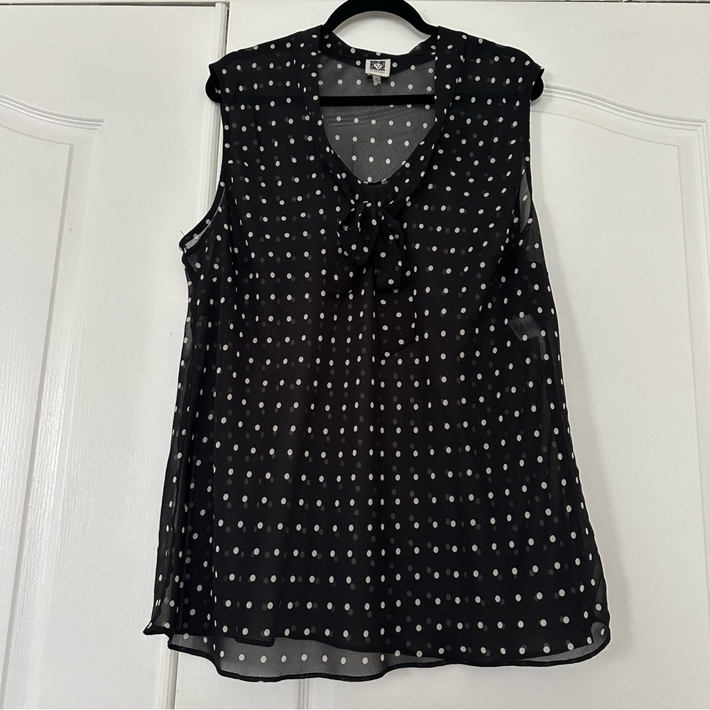 NWOT - Anne Klein sheer sleeveless blouse with bow detail